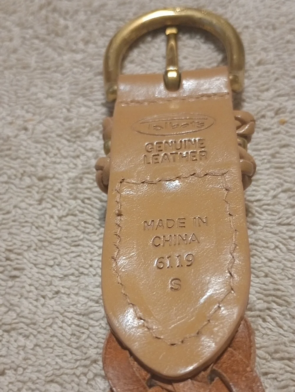 Women's Woven Tan Talbots Leather Belt with Gold-Tone Buckle Preowned
